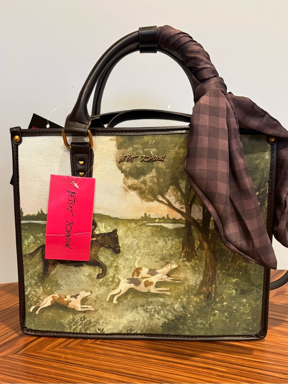 Betsey Johnson Horse and Dog Scenic Canvas Tote